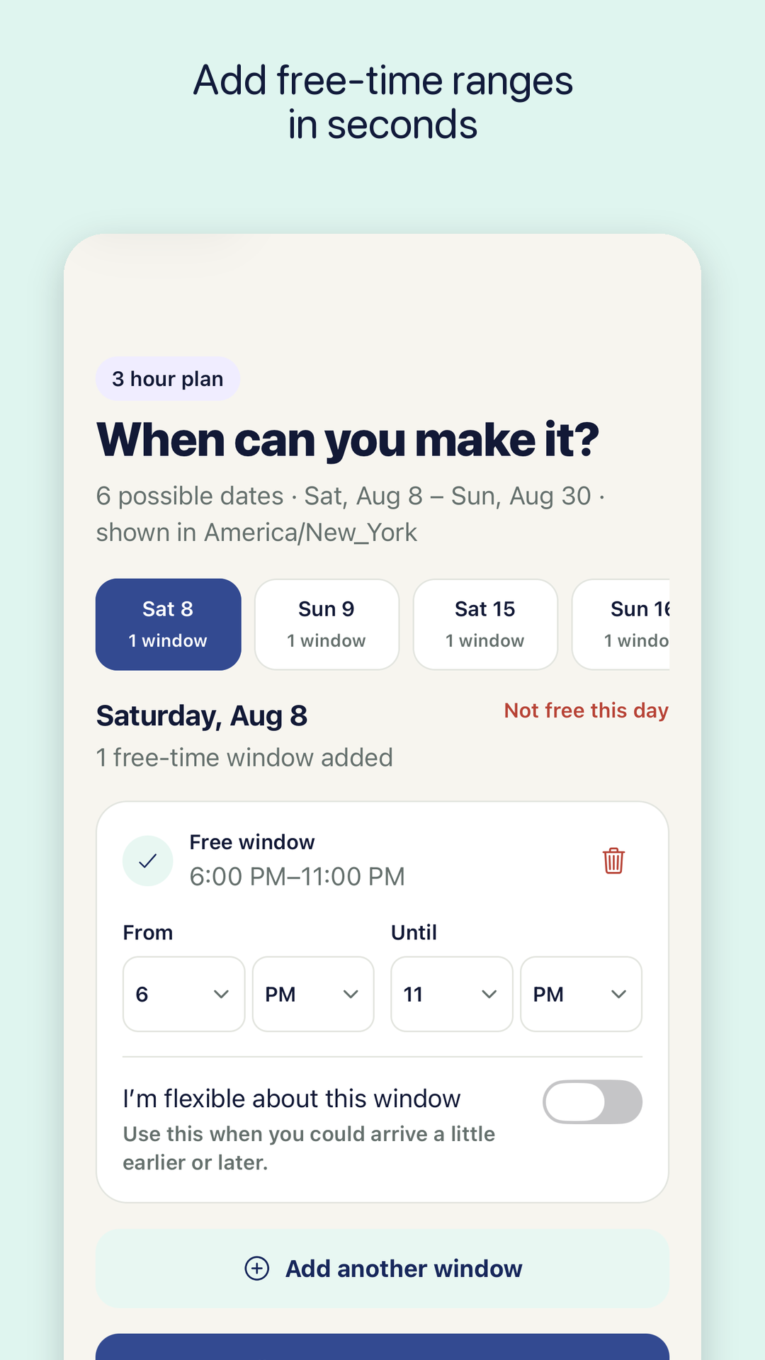 GoodWhen availability range entry screen