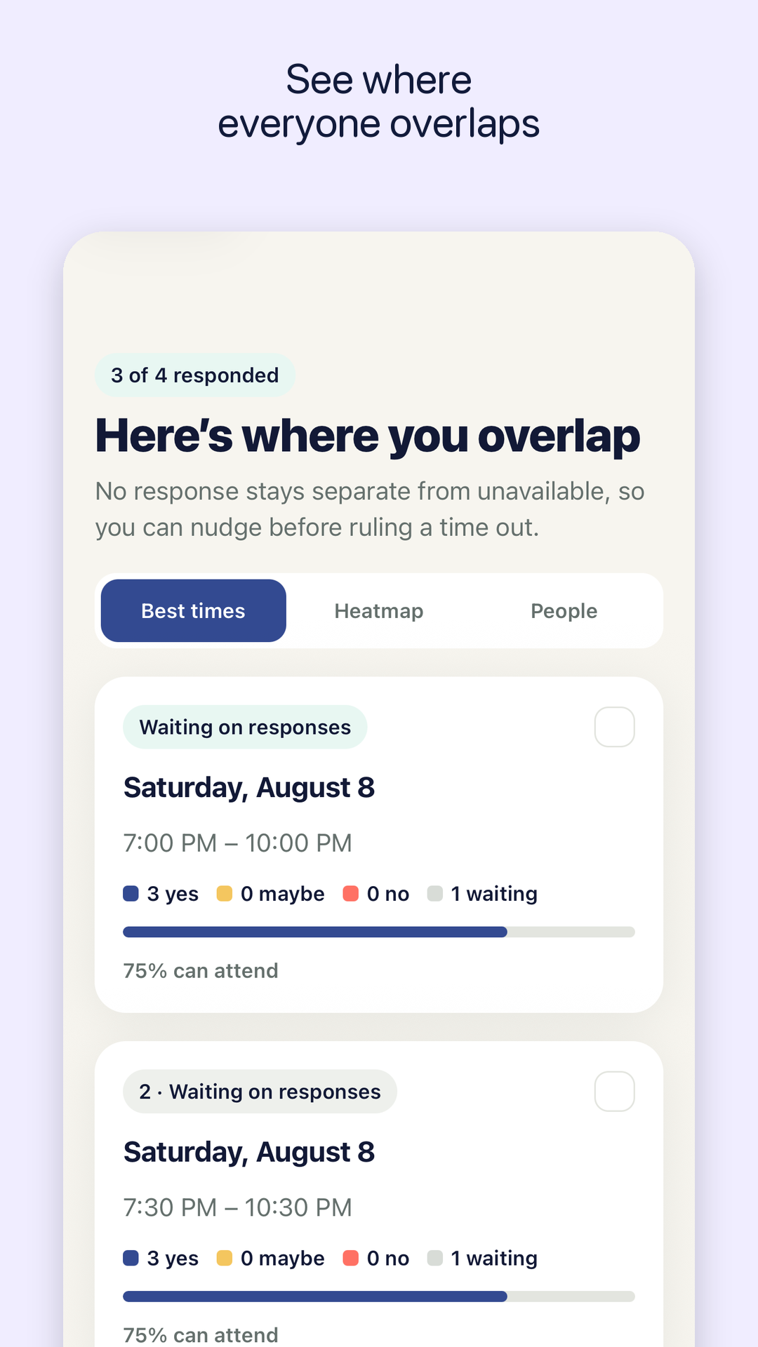 GoodWhen group overlap results screen